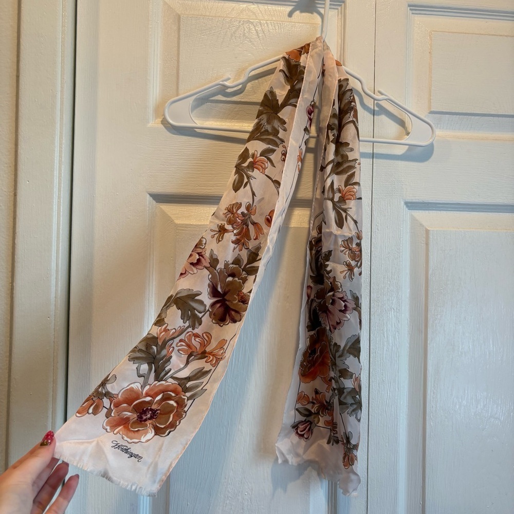 Vintage Worthington Pink Floral Silky Neck Scarf - 11” x 53”